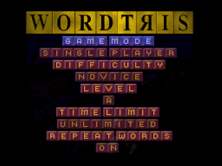Wordtris title screen for Super Nintendo